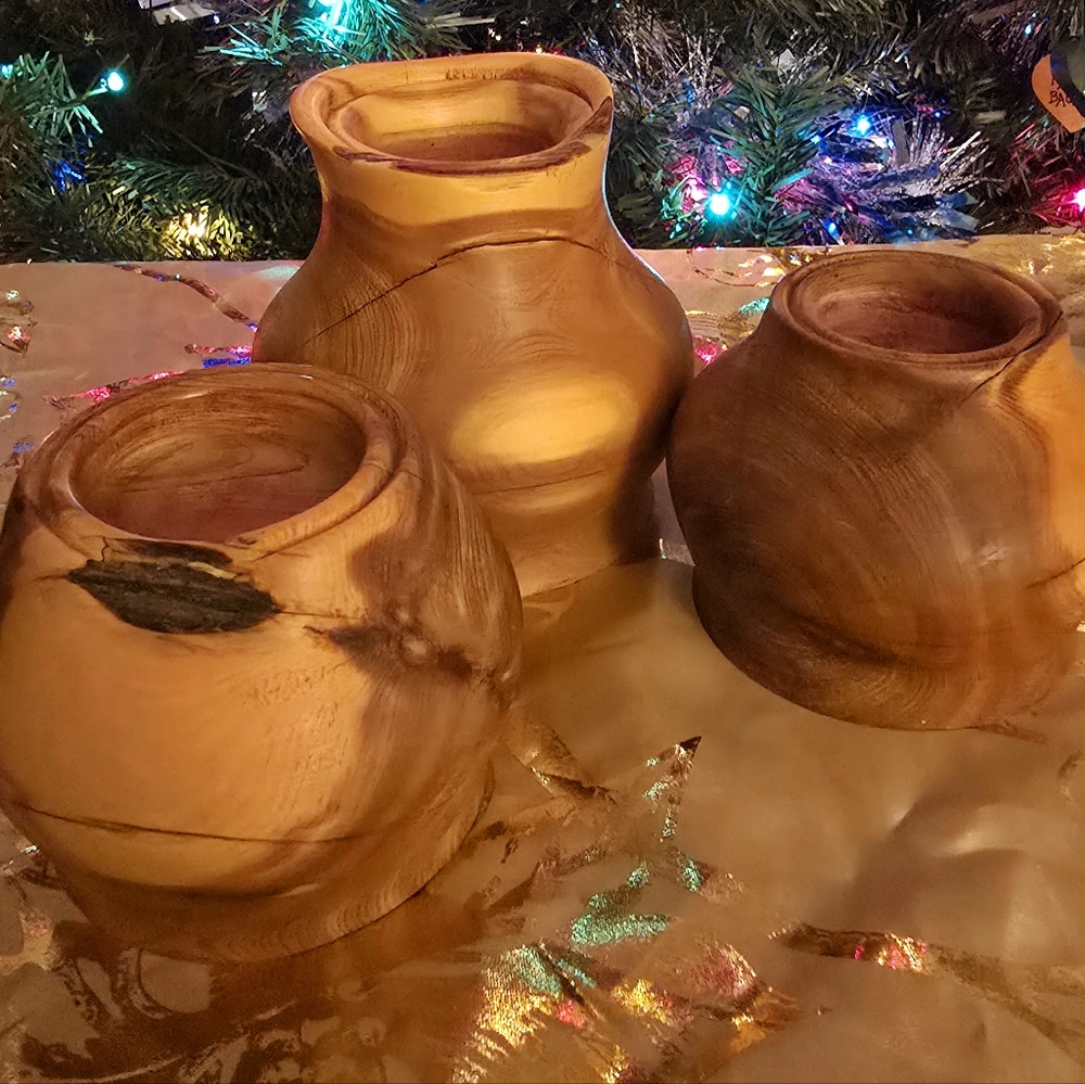 Wooden Handmade TeaLight Candle Holders (3)